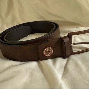 ATG Leather Belt 42 Dark Brown Matte Brushed Gold Buckle 1 3/4” Wide EUC